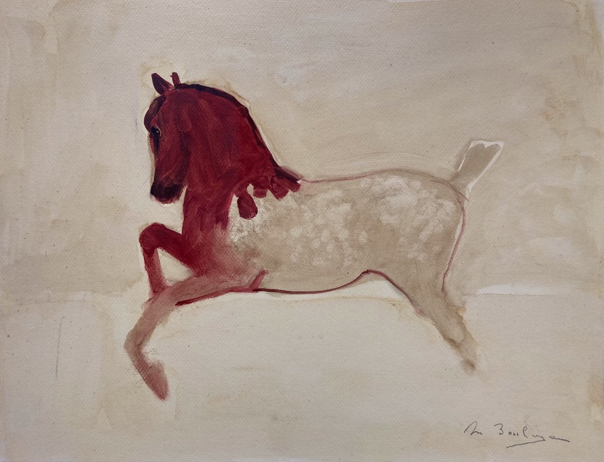 La Boulaye, Horse, Oil On Paper-photo-2