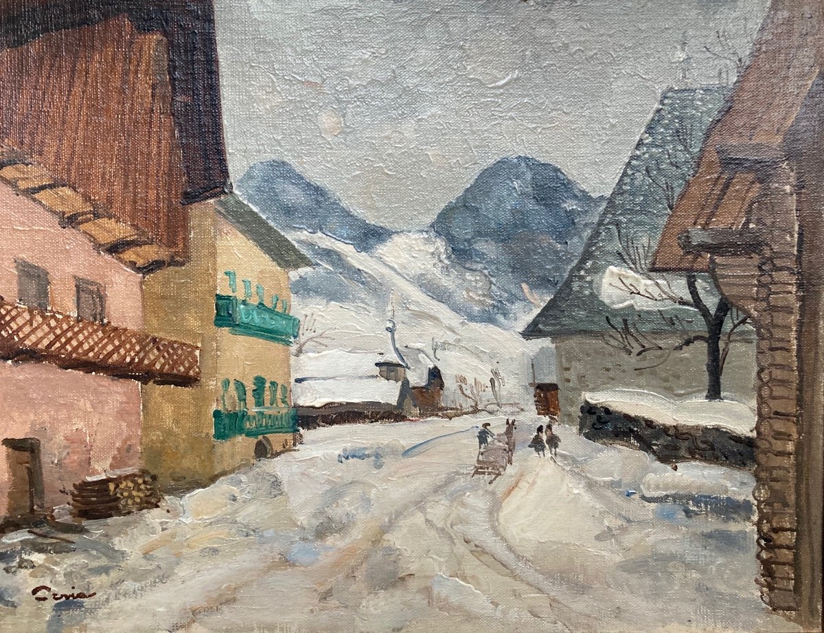 Edmond Ceria, Village de Savoie, huile sur toile-photo-2