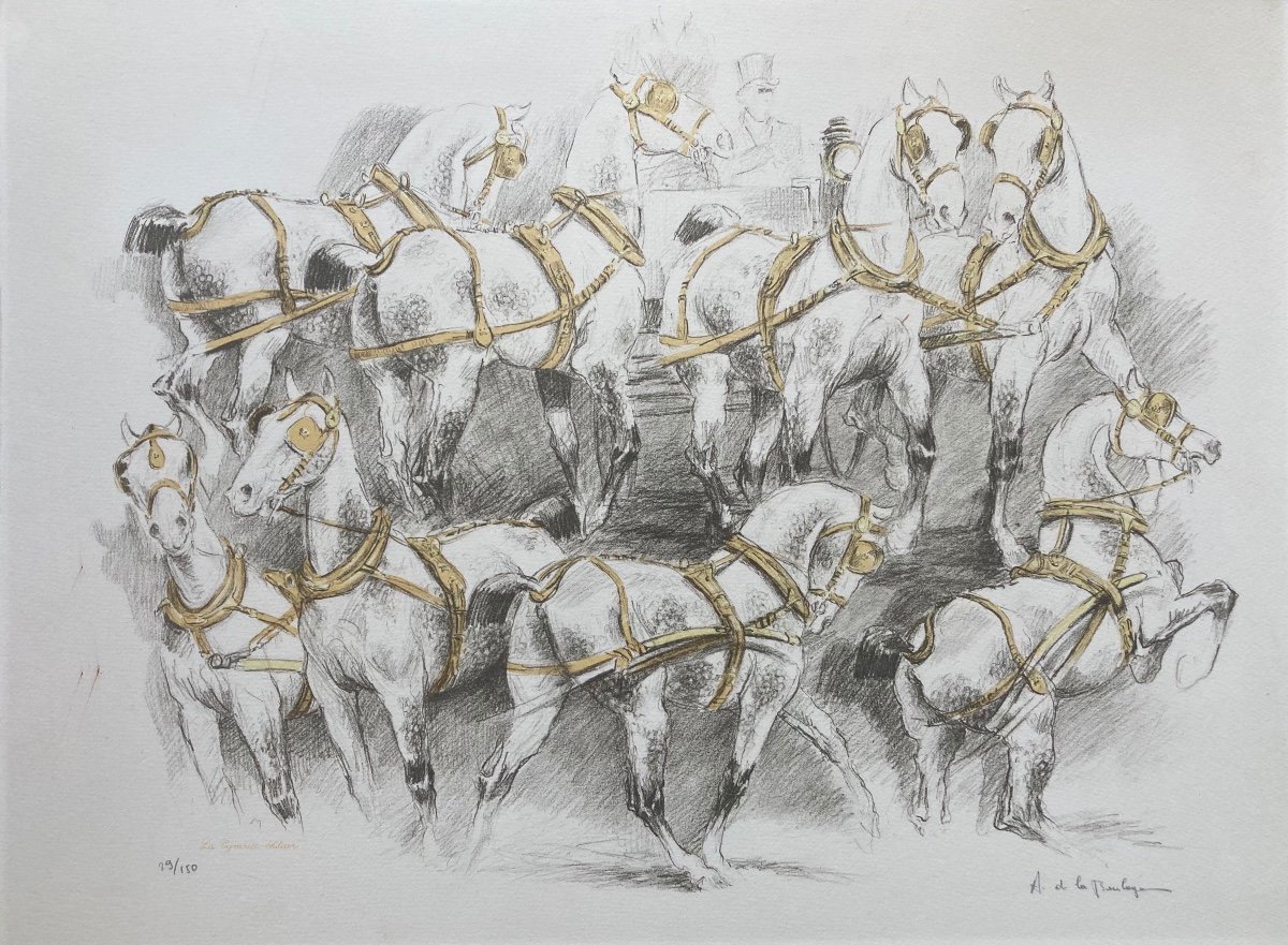 La Boulaye, Chevaux harnachés, Lithographie