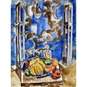 Despierre, Fruits And Bathers, Loutsa, Watercolor