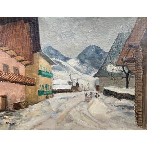 Edmond Ceria, Village de Savoie, huile sur toile