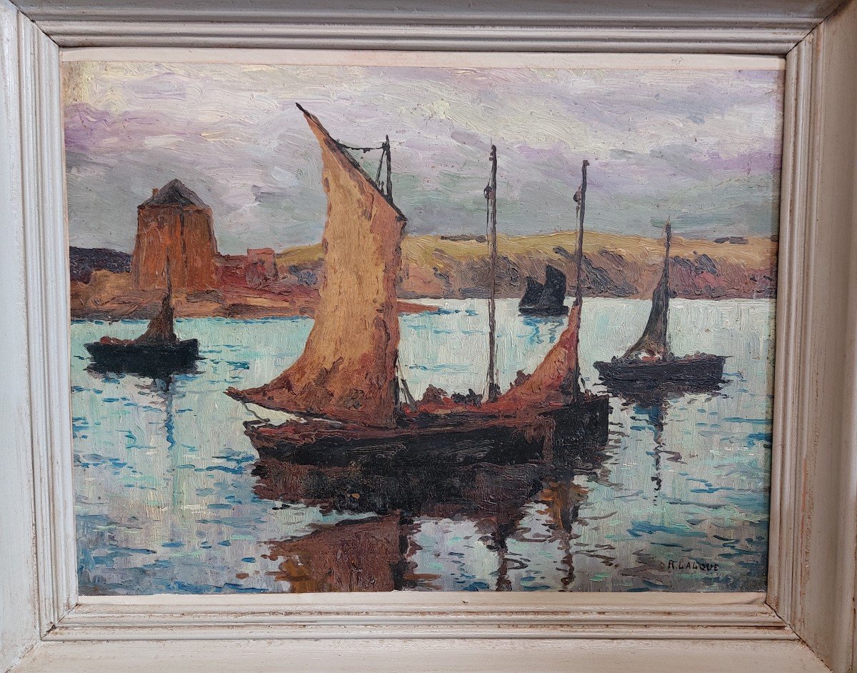 Robert Laloue (1884-1929)  "camaret, Le Port Et La Tour Vauban"