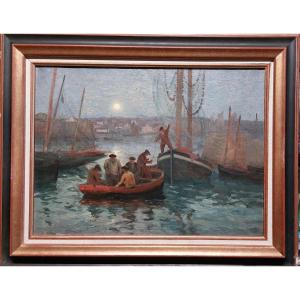 Henri Duverne (1867-1951) Attributed, "fishermen In Concarneau, Brittany"