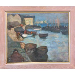 Charles René Darrieux (1879-1958)  "marins Au Port En Bretagne"