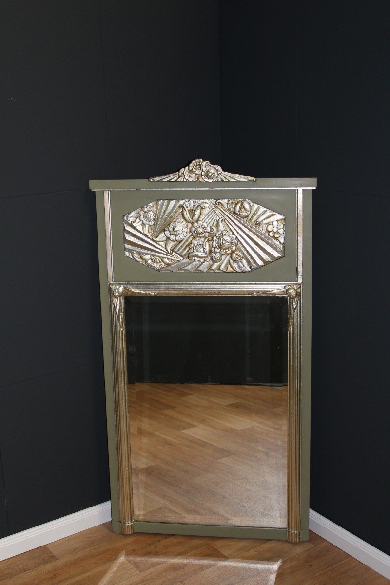 Magnifique Miroir Art Déco Avec Ornements En Stuc à La Feuille d'Argent-photo-1