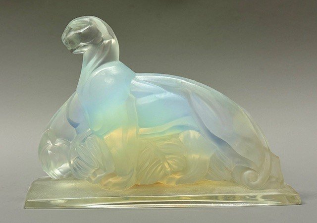 A Pair Of Panthers Or Lions By Sabino, France - Opalescent Glass