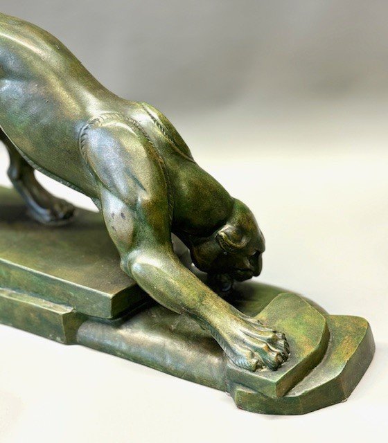 Très Rare Panthère à Boire De l'Artiste Français Louis-albert Carvin En Bronze Patiné-photo-6