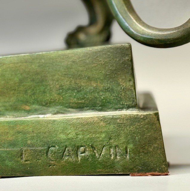 Très Rare Panthère à Boire De l'Artiste Français Louis-albert Carvin En Bronze Patiné-photo-7