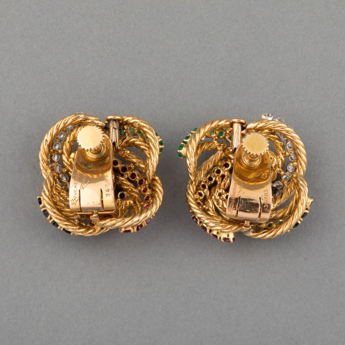 Vintage Boucheron Earrings In Gold And Precious Stones-photo-3