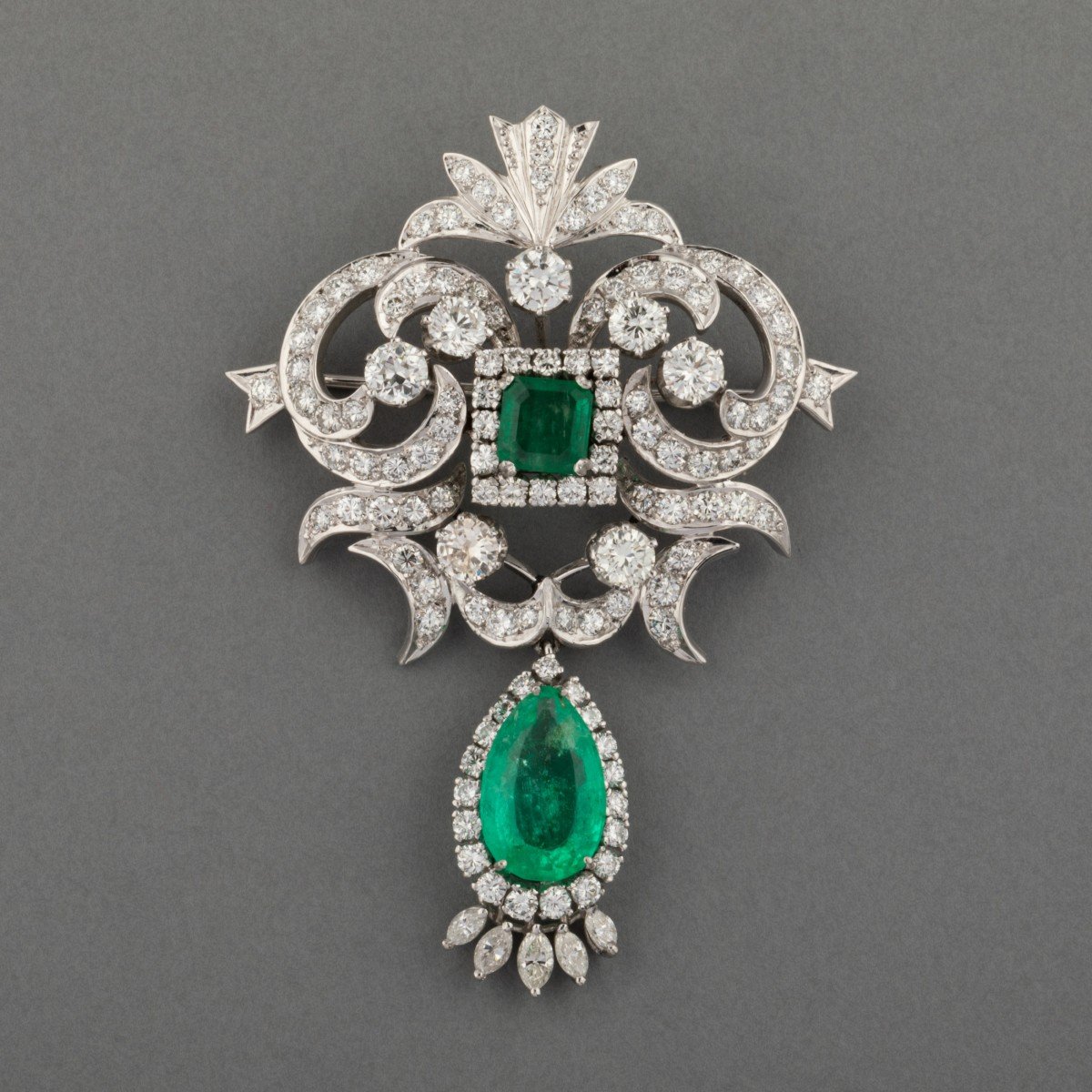 Parure Vintage En Or 12 Carats De Diamants Et 14 Carats d'Emeraudes-photo-2