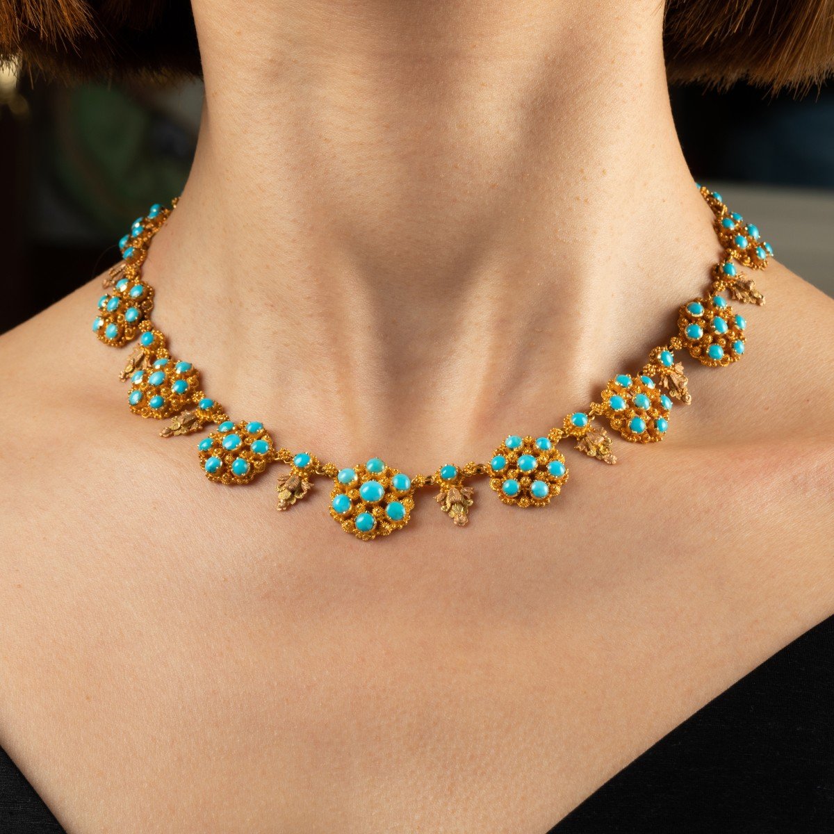 Collier Ancien En Or Et Turquoises Epoque Charles X Vers 1825-photo-2