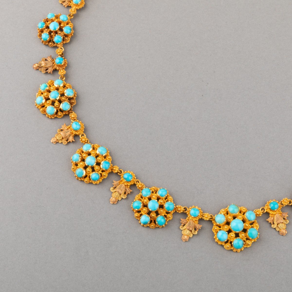 Collier Ancien En Or Et Turquoises Epoque Charles X Vers 1825-photo-4