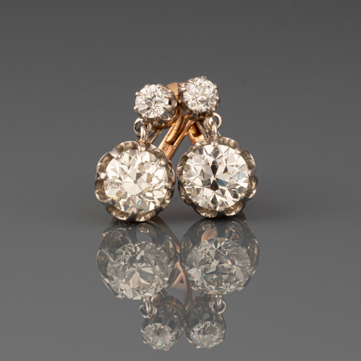Boucles d'Oreilles Anciennes Belle Epoque En Or Et 2.70 Carats De Diamants-photo-3
