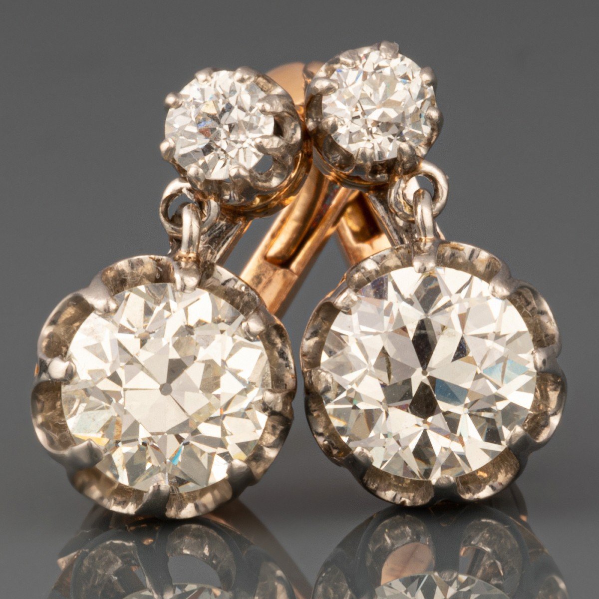 Boucles d'Oreilles Anciennes Belle Epoque En Or Et 2.70 Carats De Diamants-photo-4