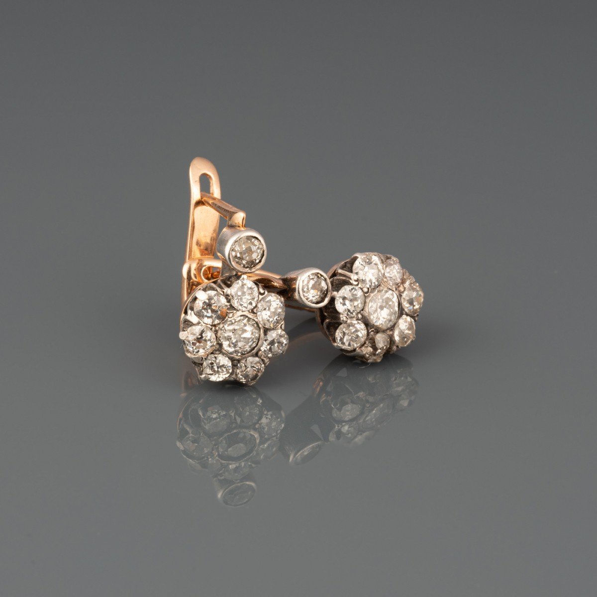 Paire De Boucles d'Oreilles Anciennes En Or Et 1 Carat De Diamant-photo-2