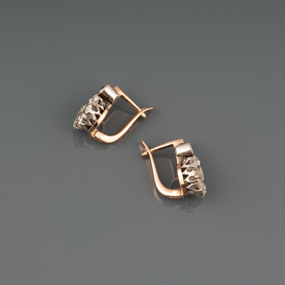 Paire De Boucles d'Oreilles Anciennes En Or Et 1 Carat De Diamant-photo-4