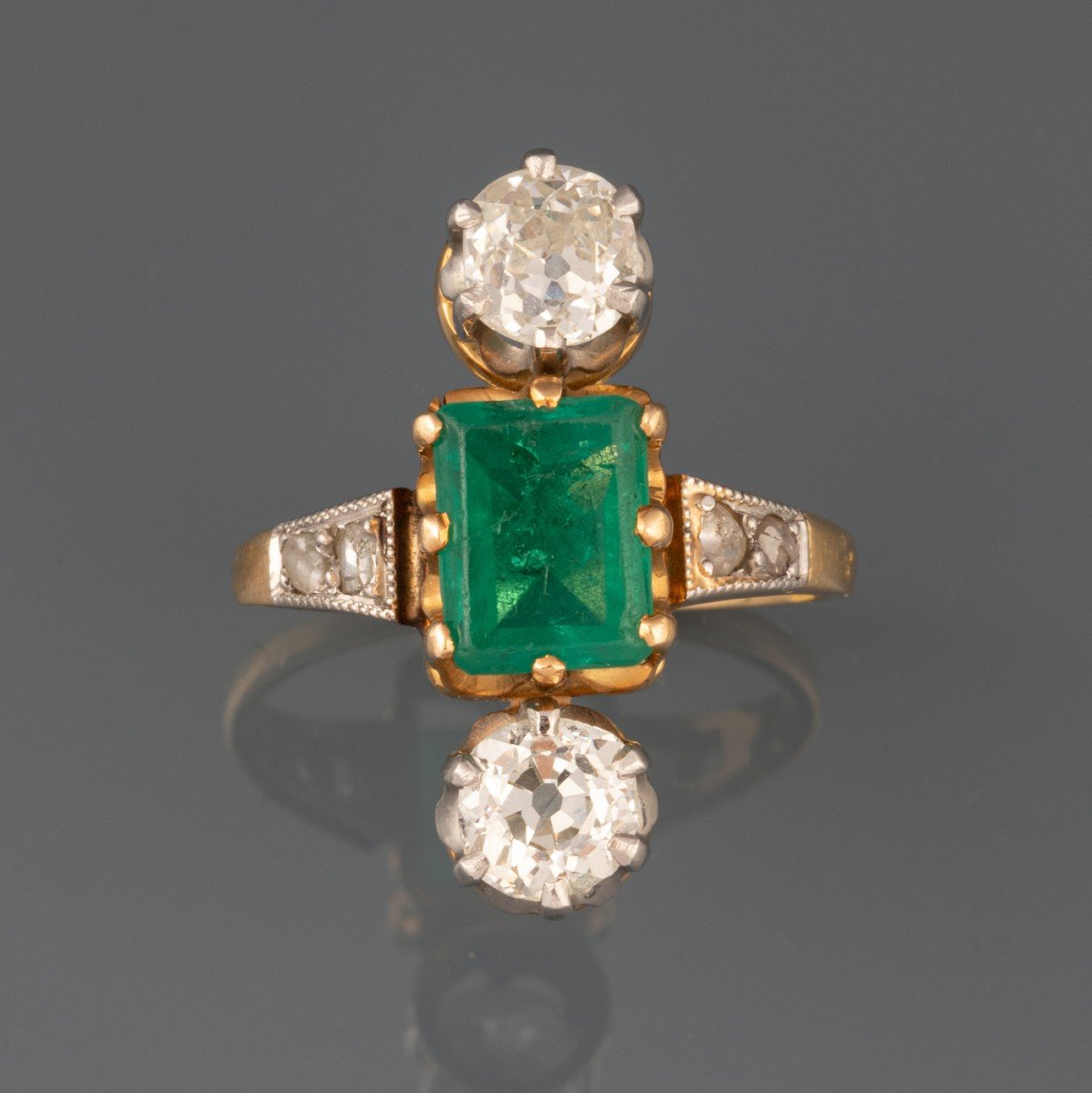 Old Ring In Gold 1.20 Carats Of Diamonds And 1.50 Carats Of Emerald-photo-5