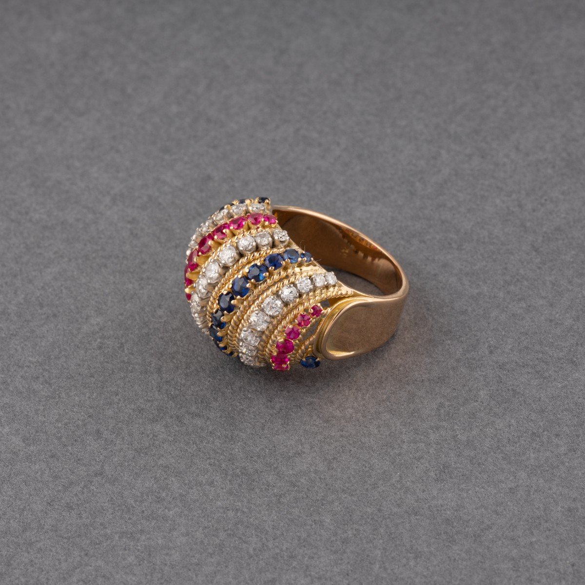 Vourakis Vintage Ring And Ear Clips In Gold Diamonds Rubies And Sapphires-photo-5