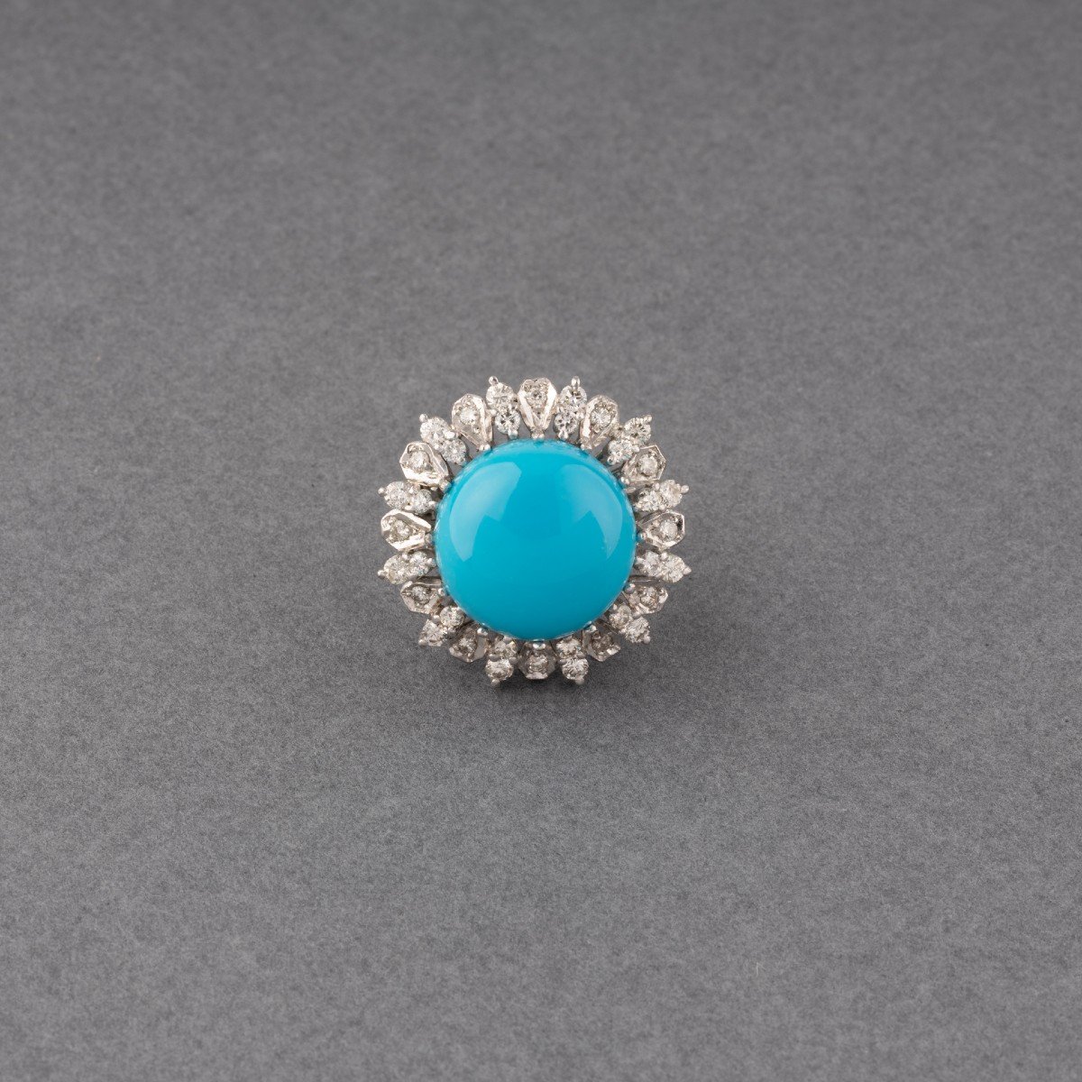 Bague Vintage En Or Turquoise Et 2 Carats De Diamants-photo-2