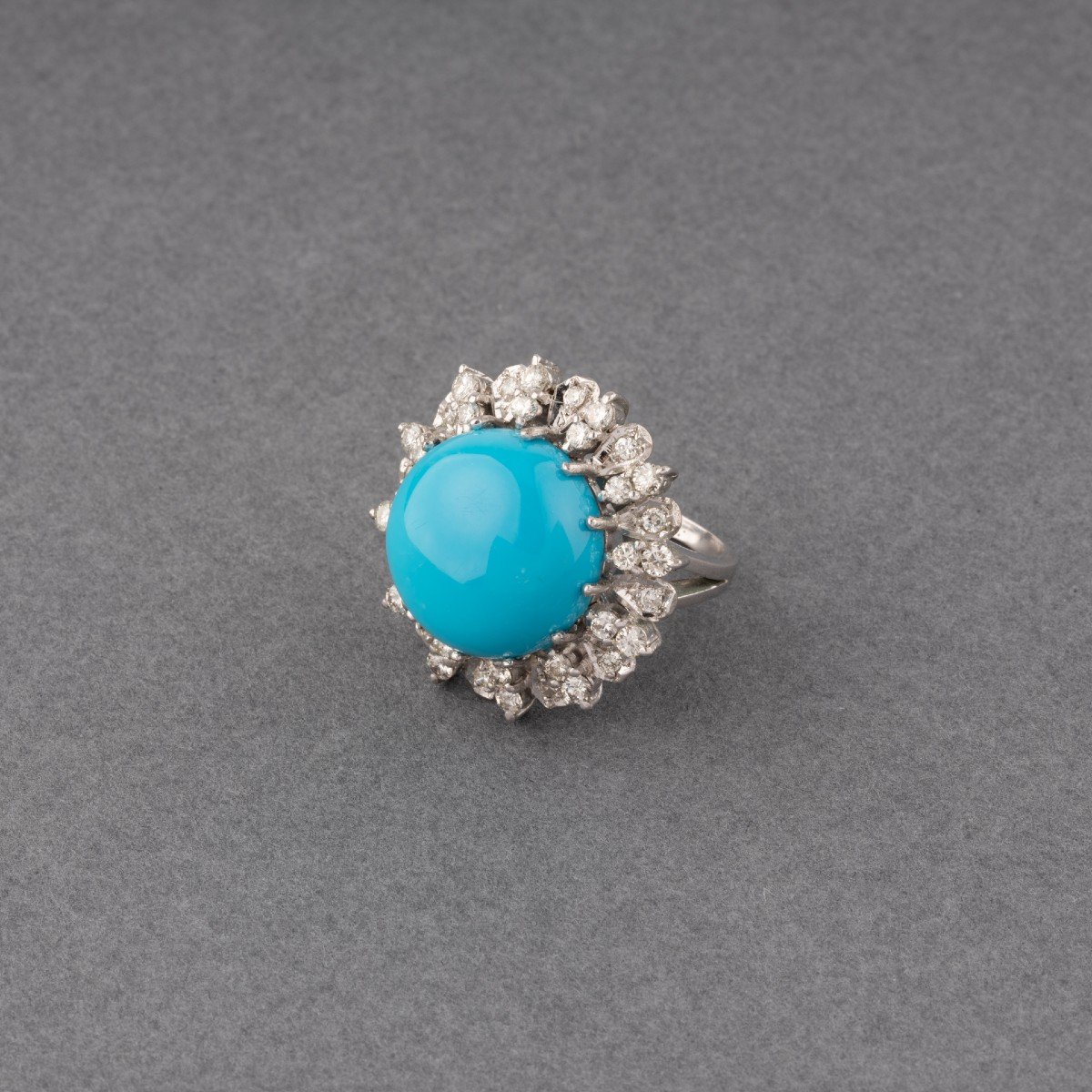 Bague Vintage En Or Turquoise Et 2 Carats De Diamants-photo-3