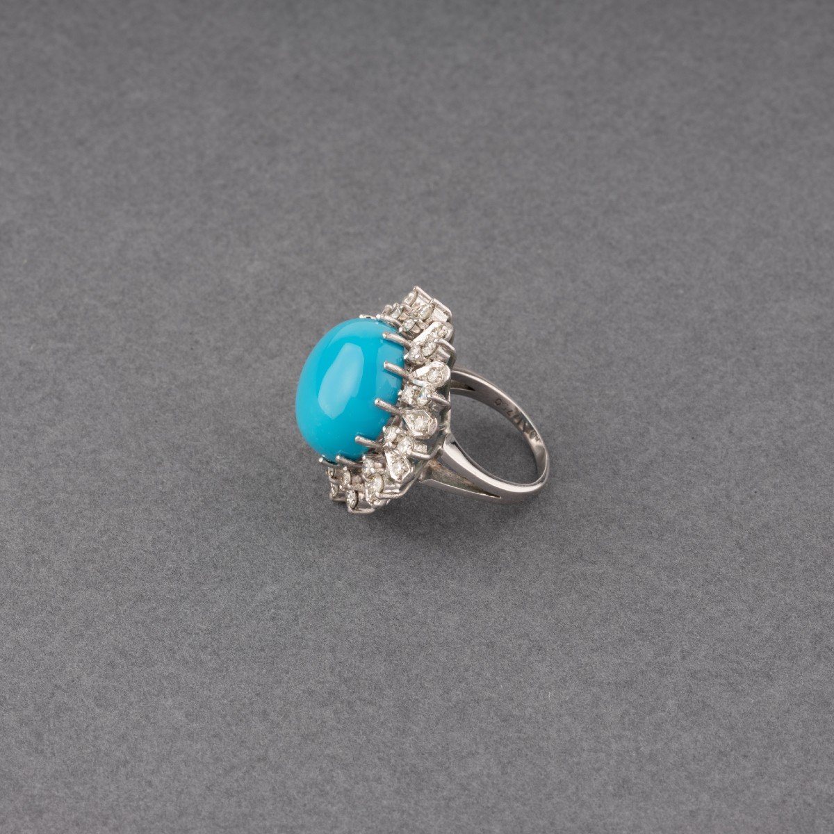 Bague Vintage En Or Turquoise Et 2 Carats De Diamants-photo-2