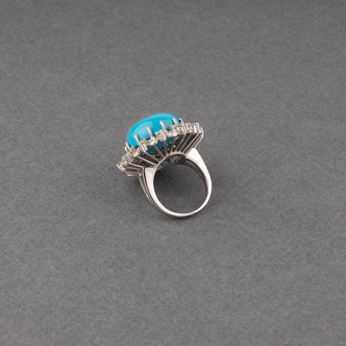 Bague Vintage En Or Turquoise Et 2 Carats De Diamants-photo-3