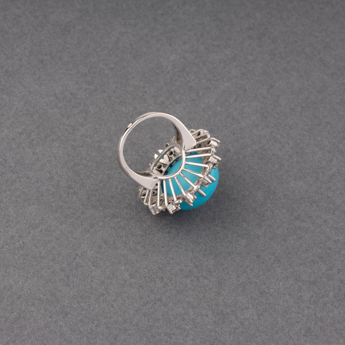 Bague Vintage En Or Turquoise Et 2 Carats De Diamants-photo-4