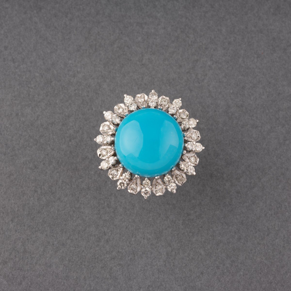 Bague Vintage En Or Turquoise Et 2 Carats De Diamants-photo-5