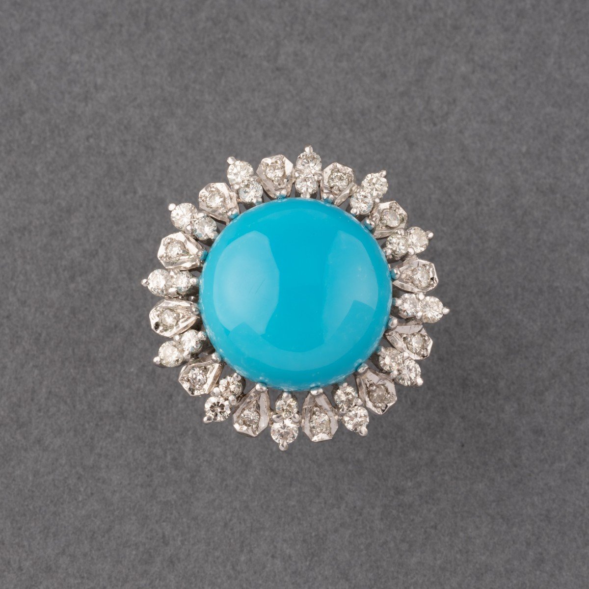 Bague Vintage En Or Turquoise Et 2 Carats De Diamants-photo-6