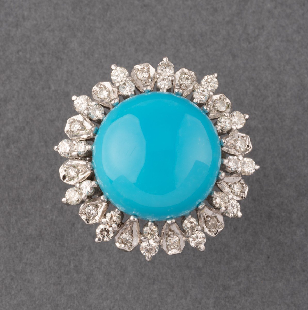 Bague Vintage En Or Turquoise Et 2 Carats De Diamants