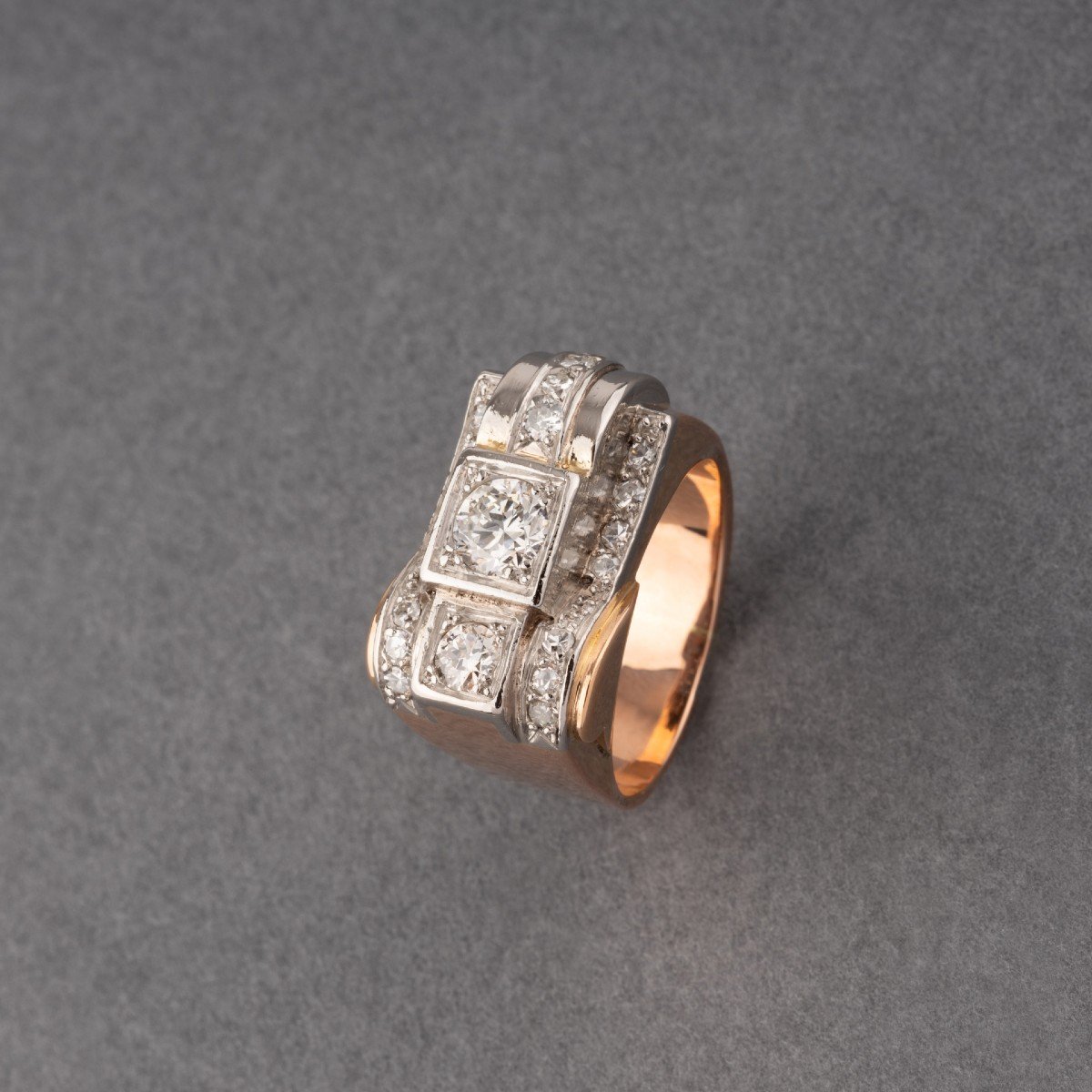 French Retro Ring Tank And Gold Platinum And Diamonds-photo-3