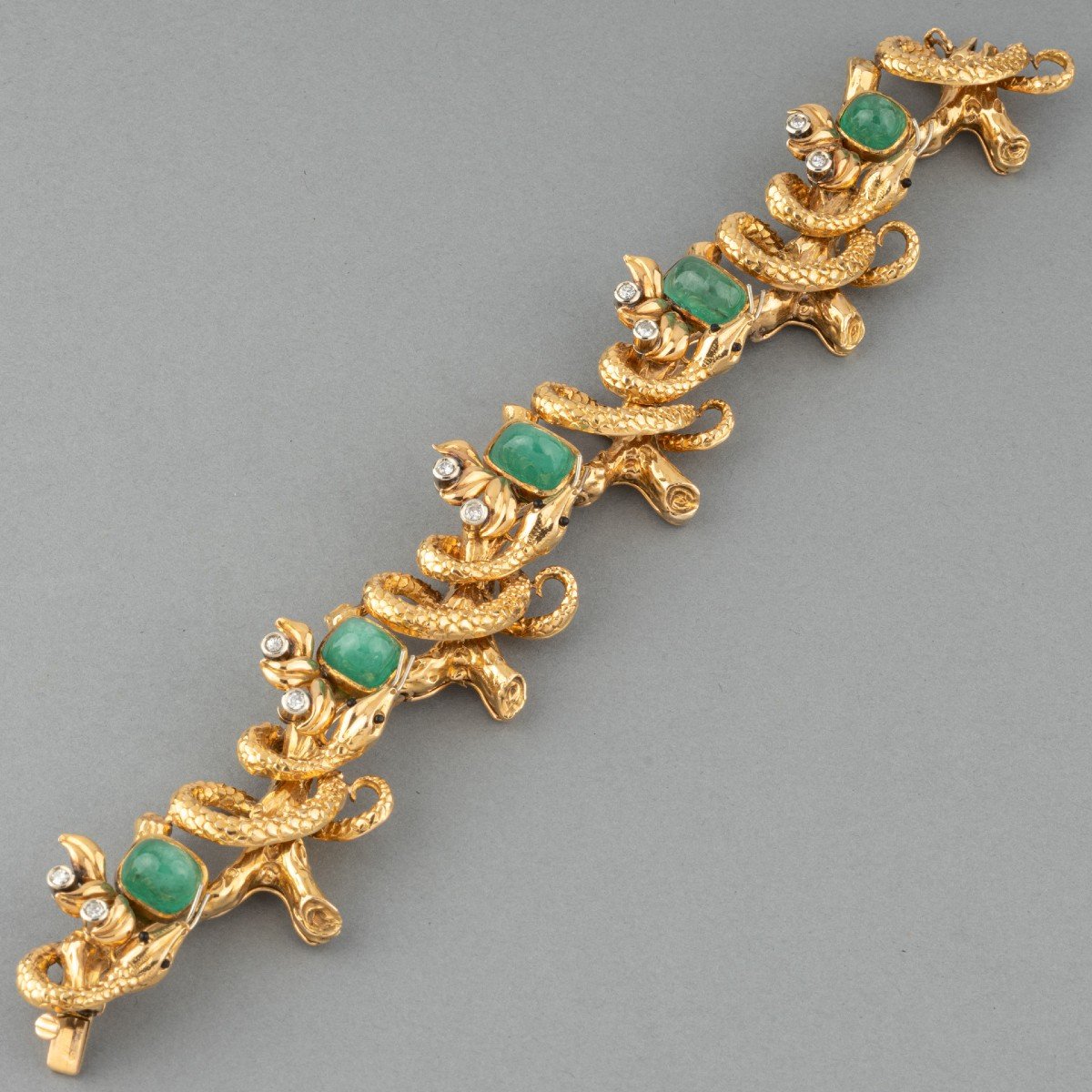 Vintage Emerald And Diamond Gold Bracelet