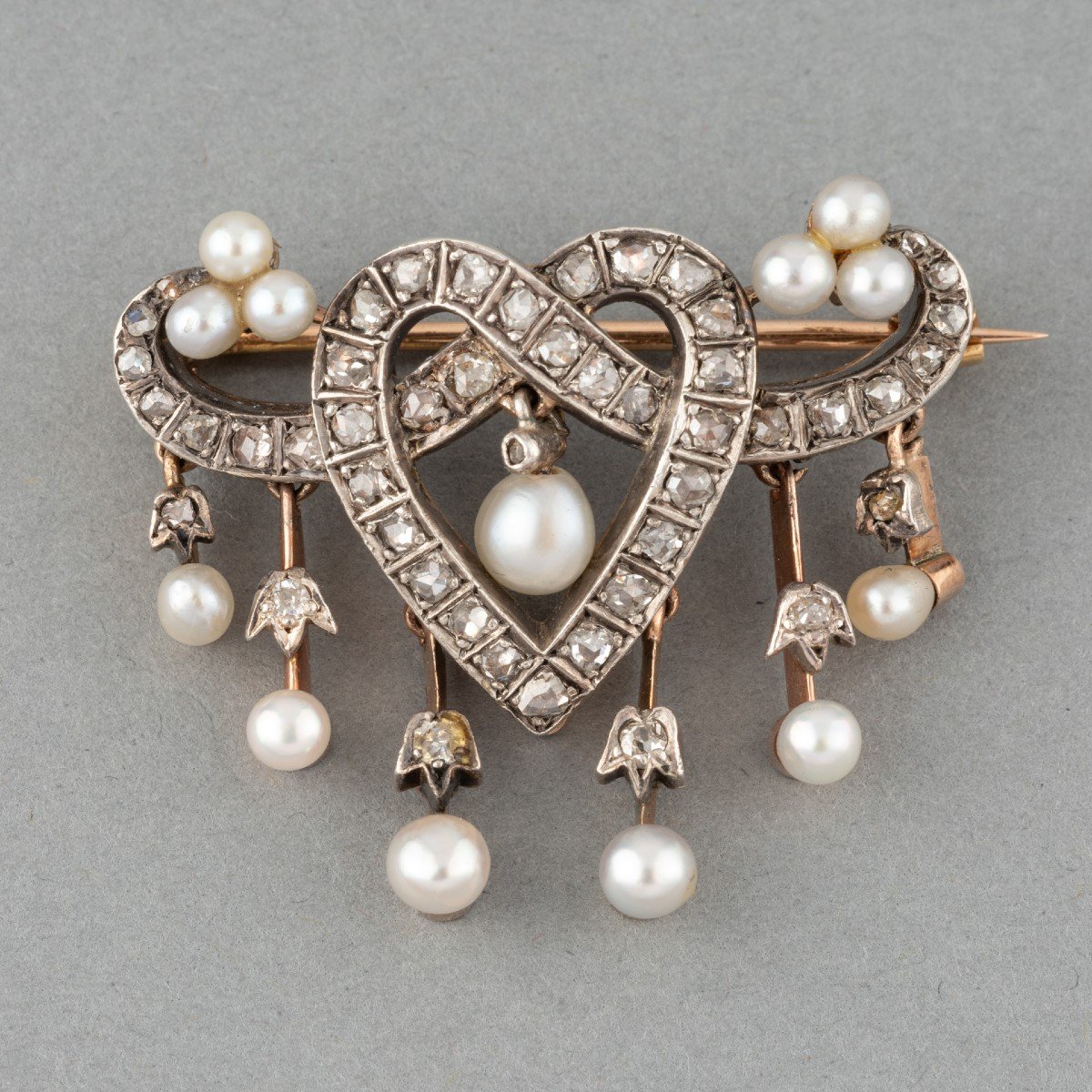 Belle Epoque Necklace And Brooch In Gold Diamonds And Fine Pearls-photo-2