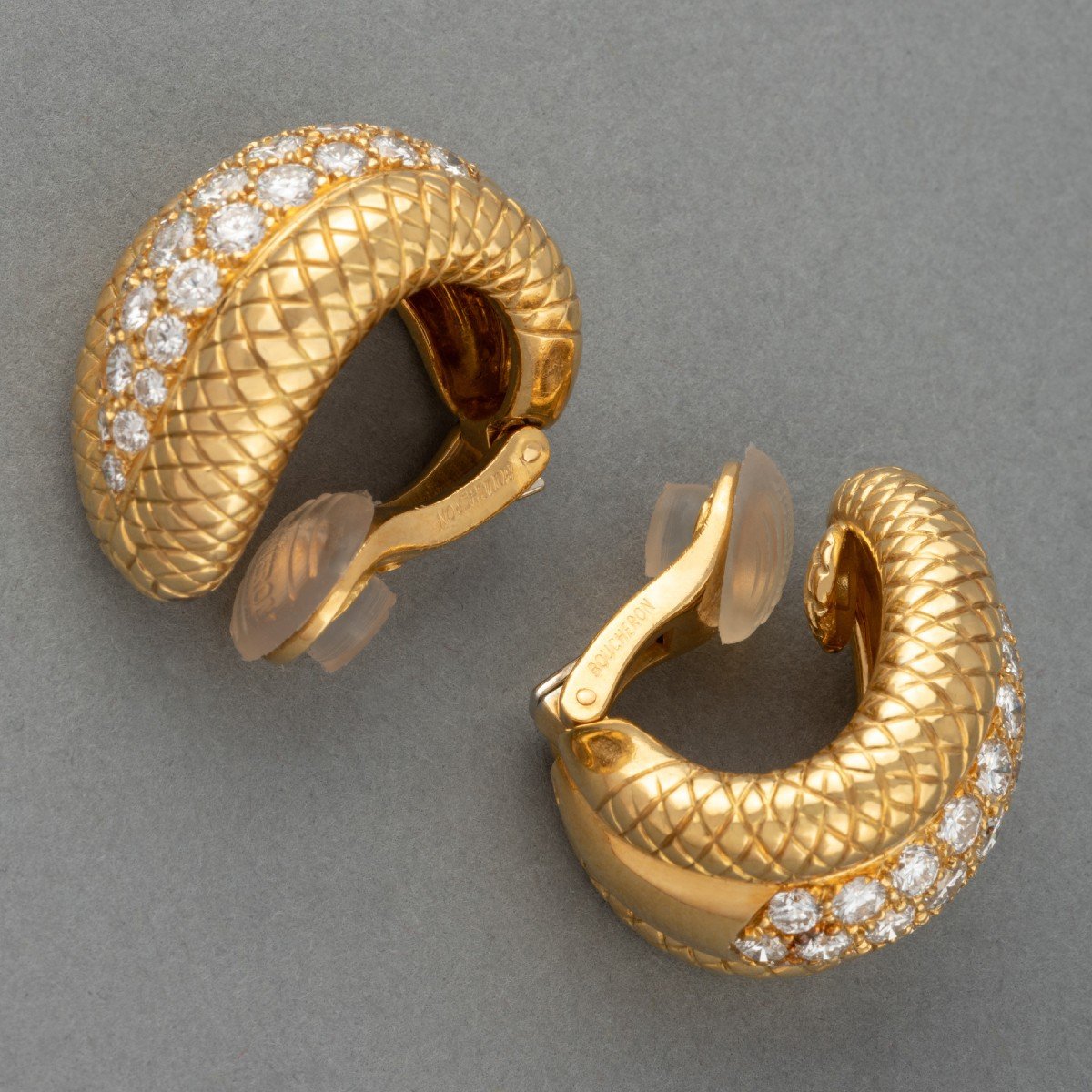 Boucles d'Oreilles Vintage Boucheron En Or Et Diamants-photo-3