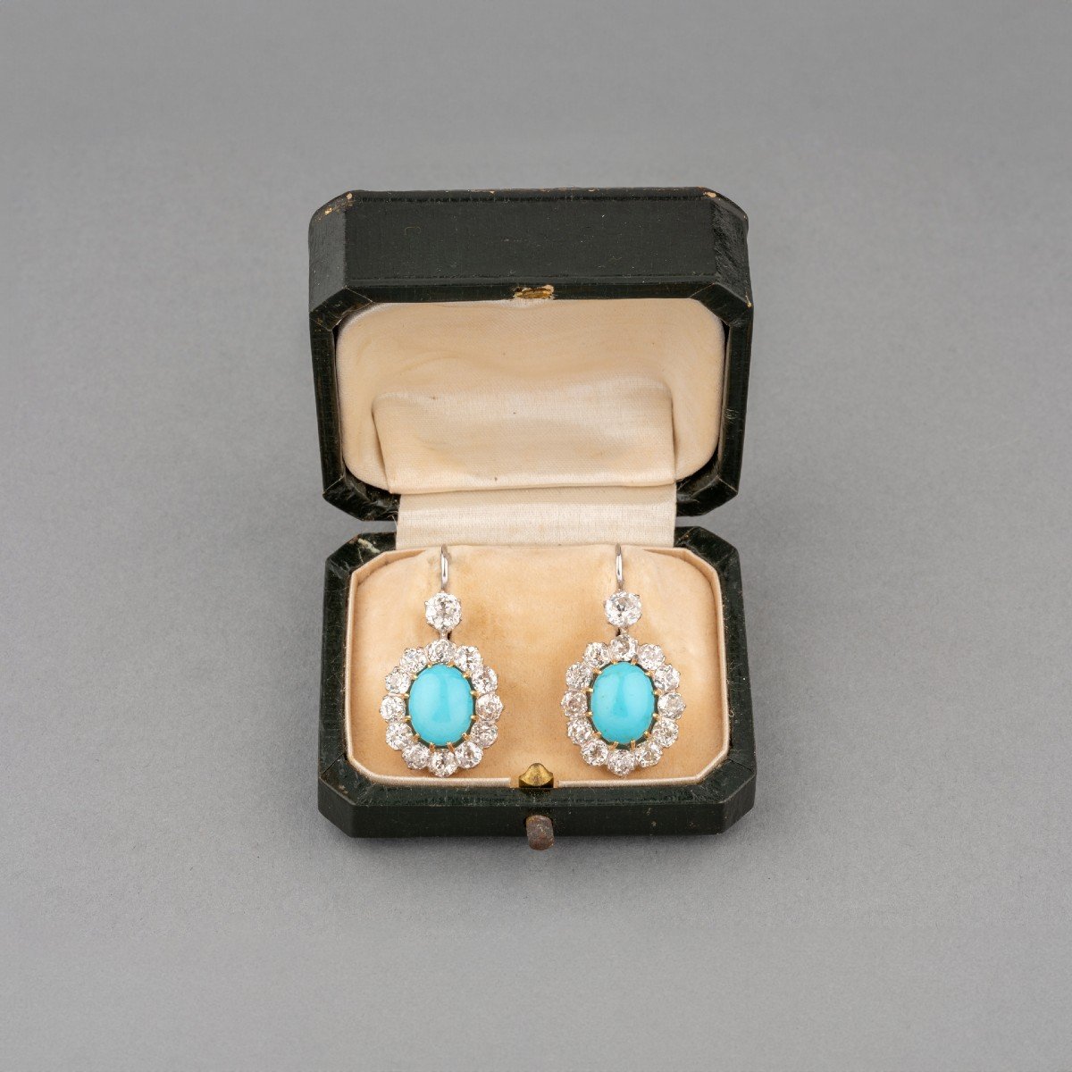 Antique Gold, Diamond And Turquoise Earrings-photo-2