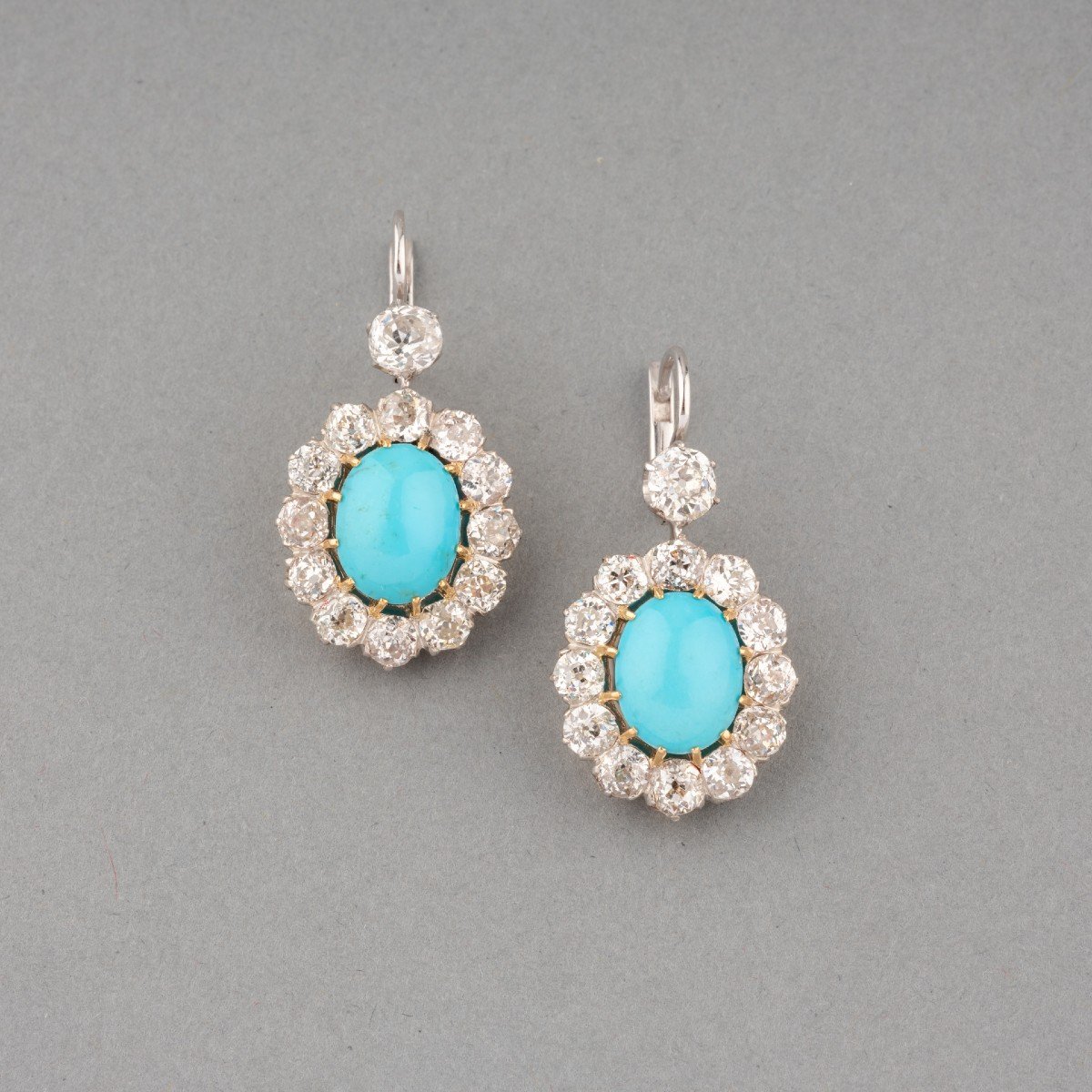 Antique Gold, Diamond And Turquoise Earrings-photo-3