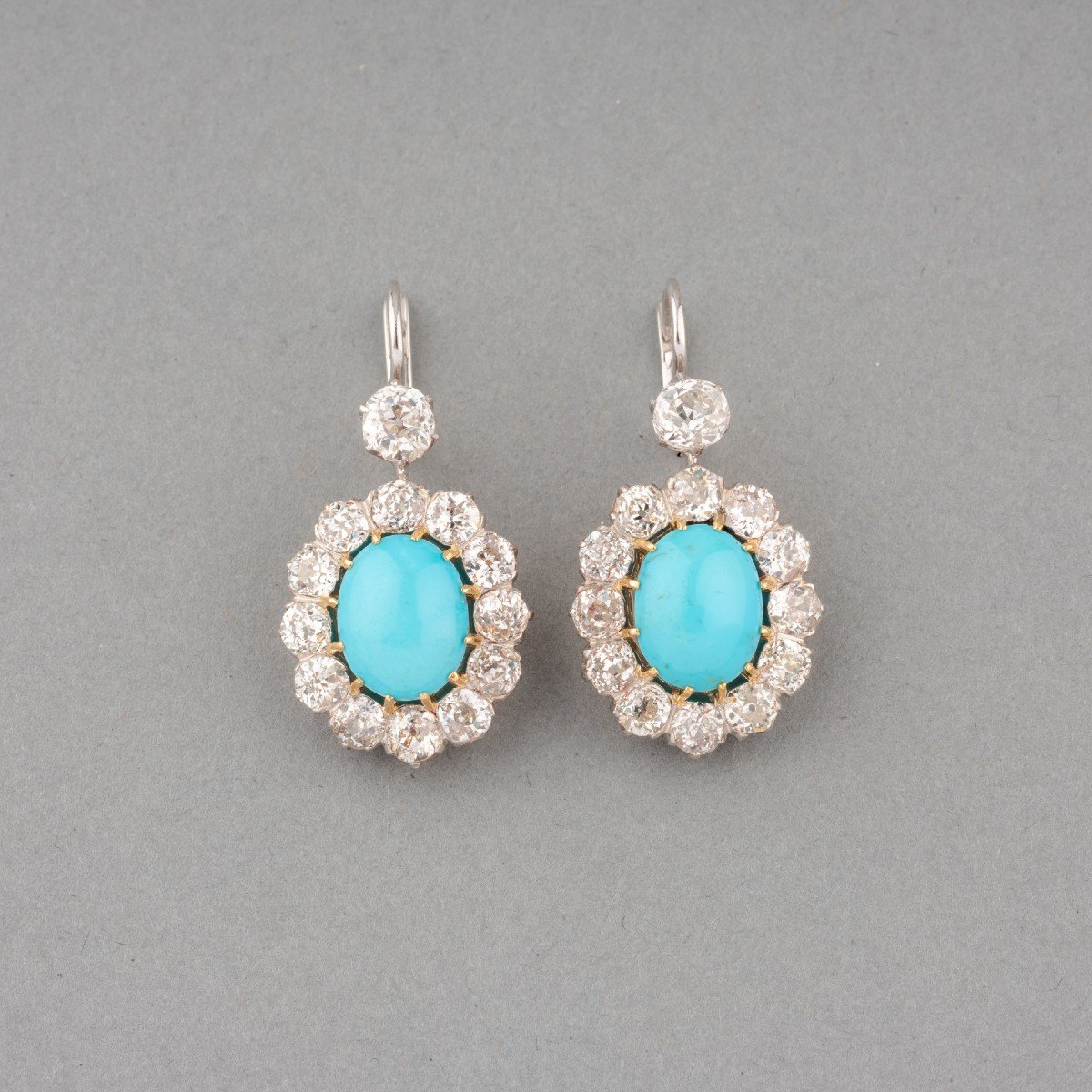 Antique Gold, Diamond And Turquoise Earrings-photo-4