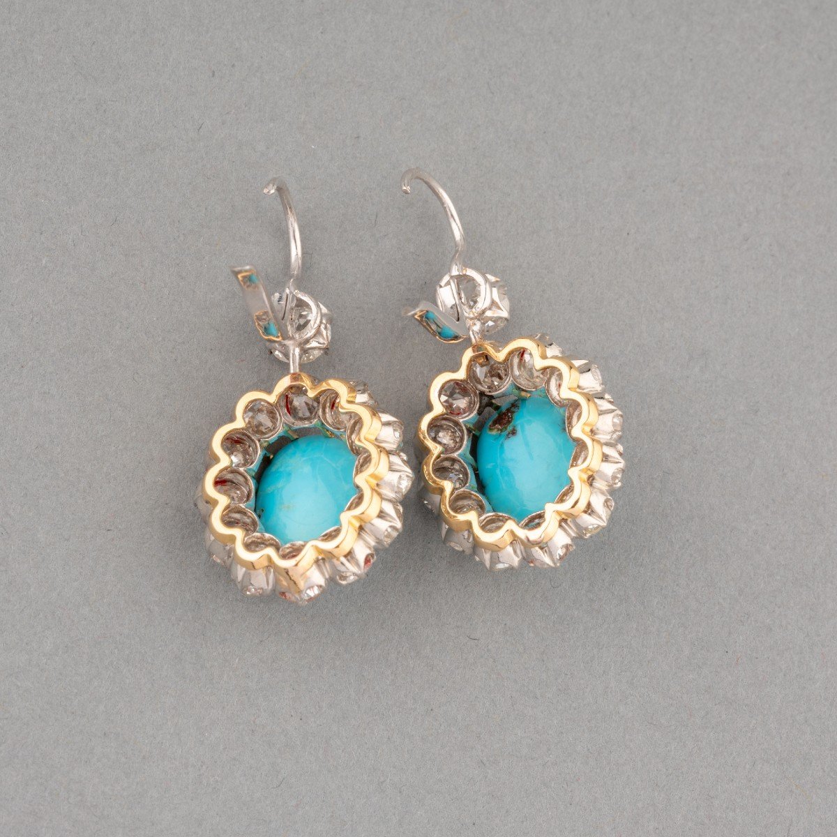 Antique Gold, Diamond And Turquoise Earrings-photo-1