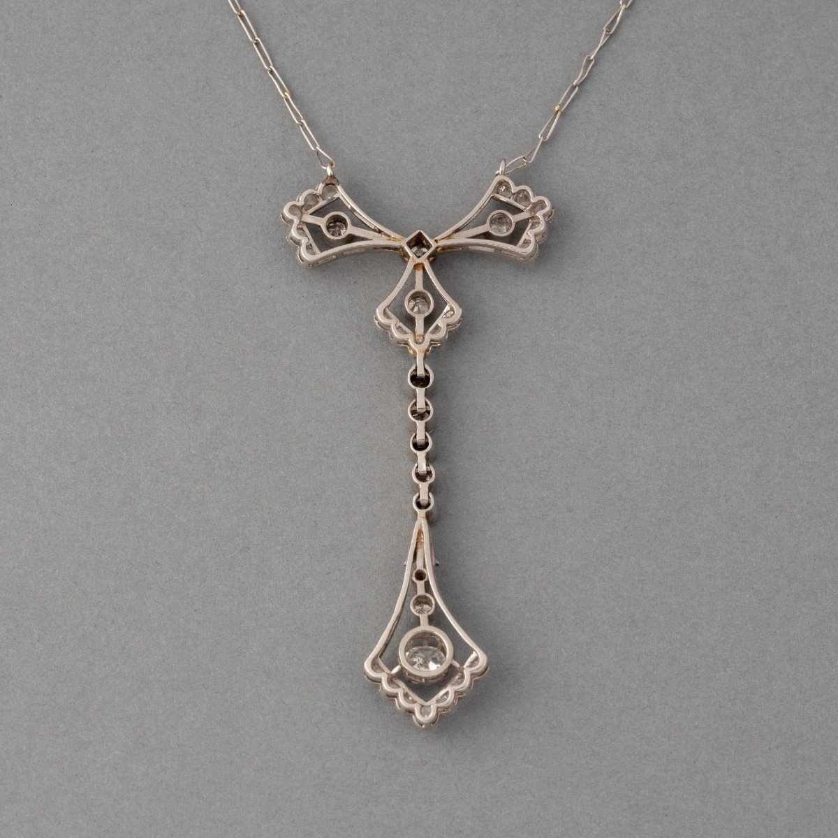 Collier Pendentif Ancien Français En Or Platine Et Diamants-photo-2