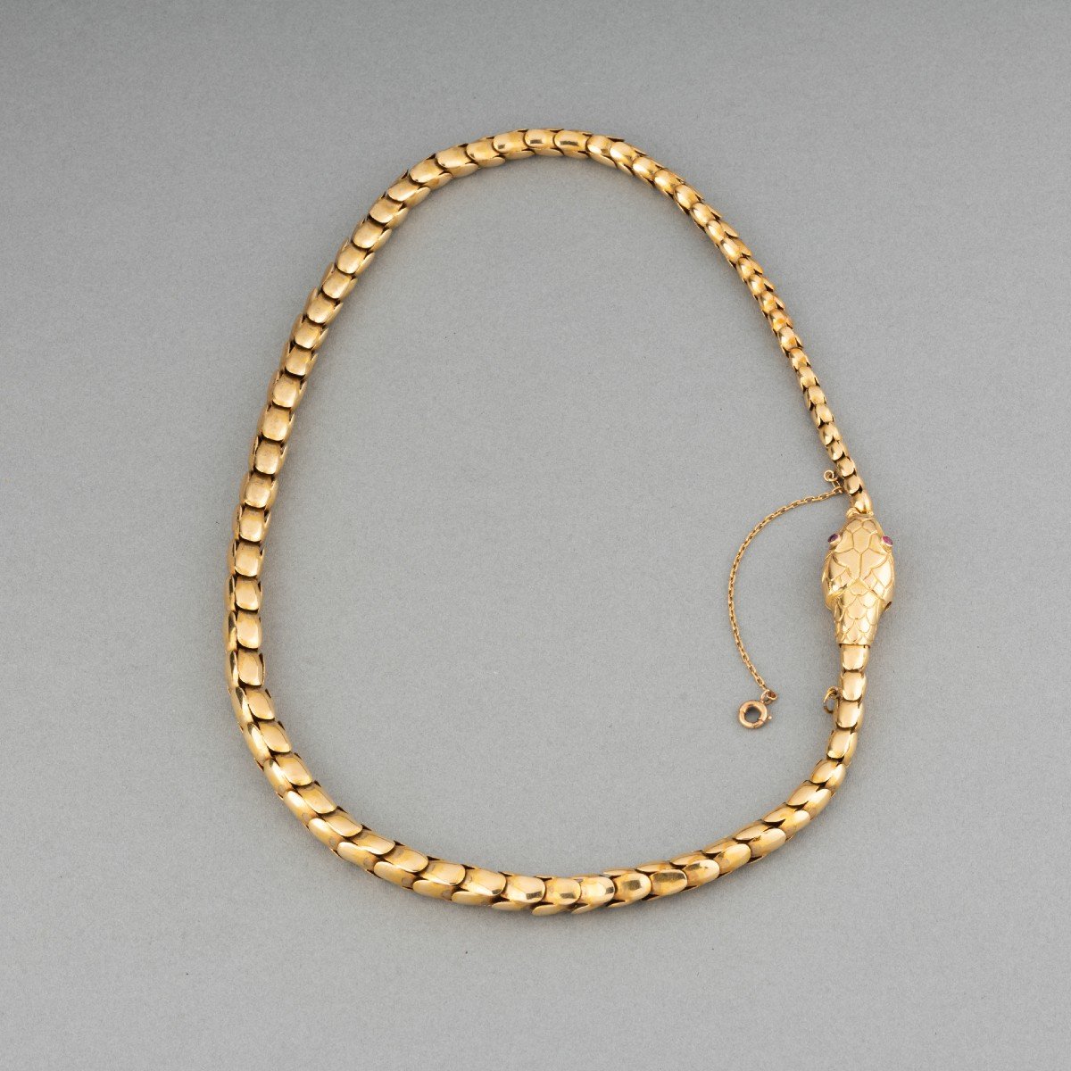 Old 19th Snake Necklace In Gold-photo-2