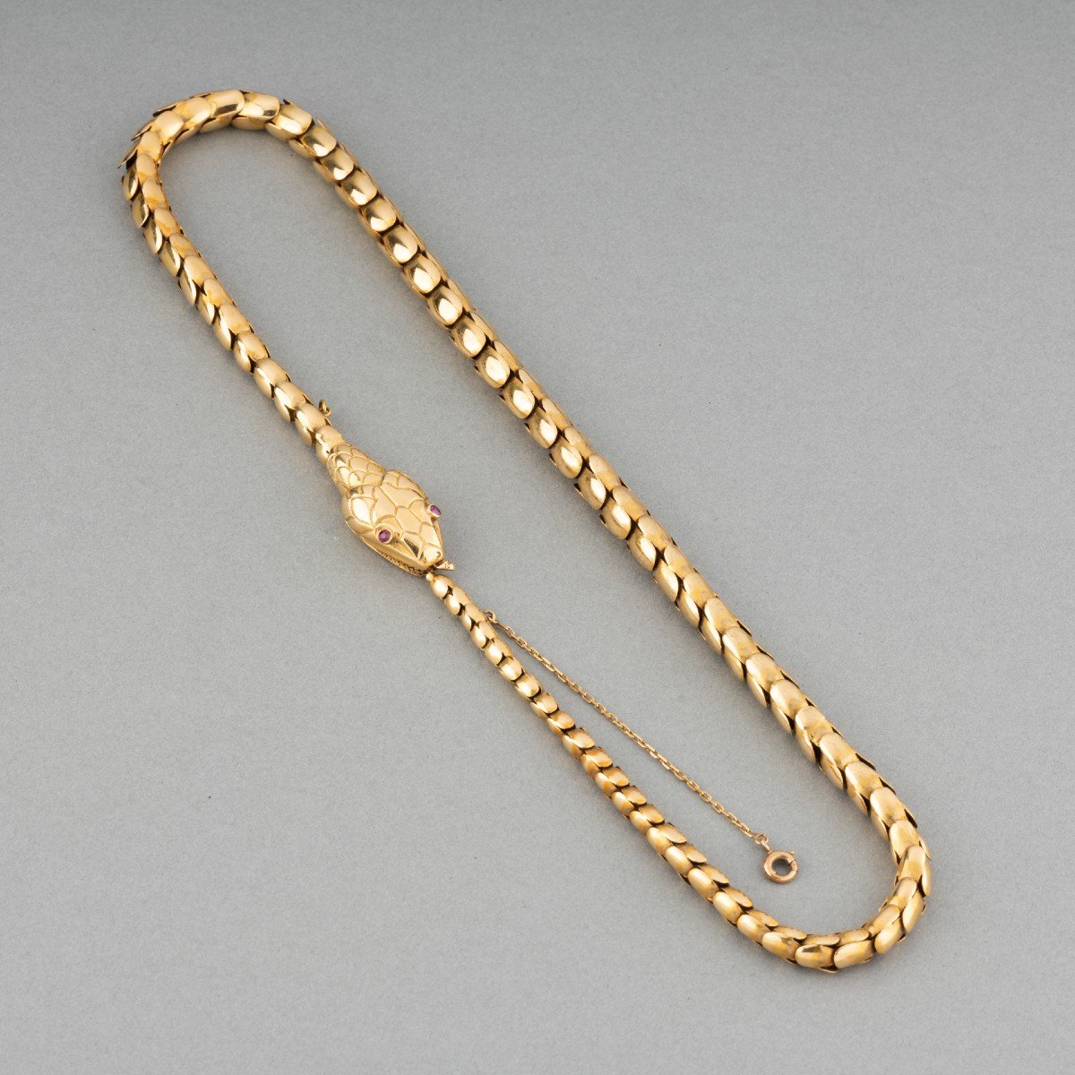 Old 19th Snake Necklace In Gold-photo-3