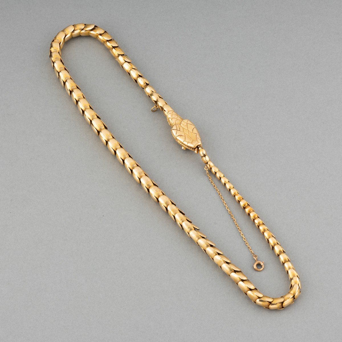 Old 19th Snake Necklace In Gold-photo-4