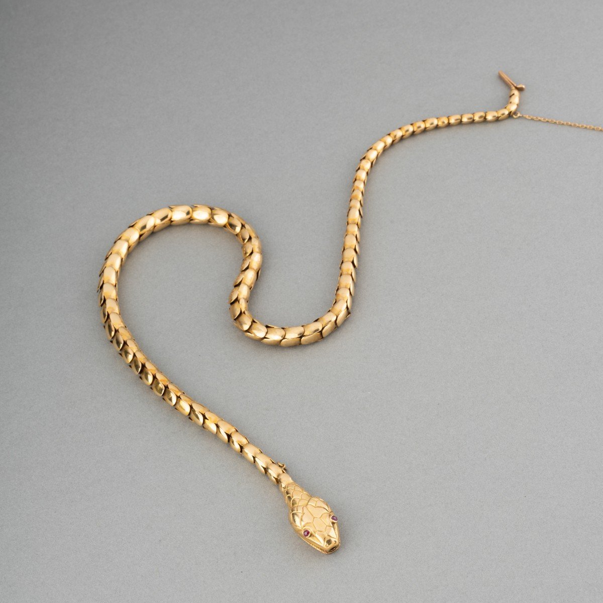 Old 19th Snake Necklace In Gold-photo-1