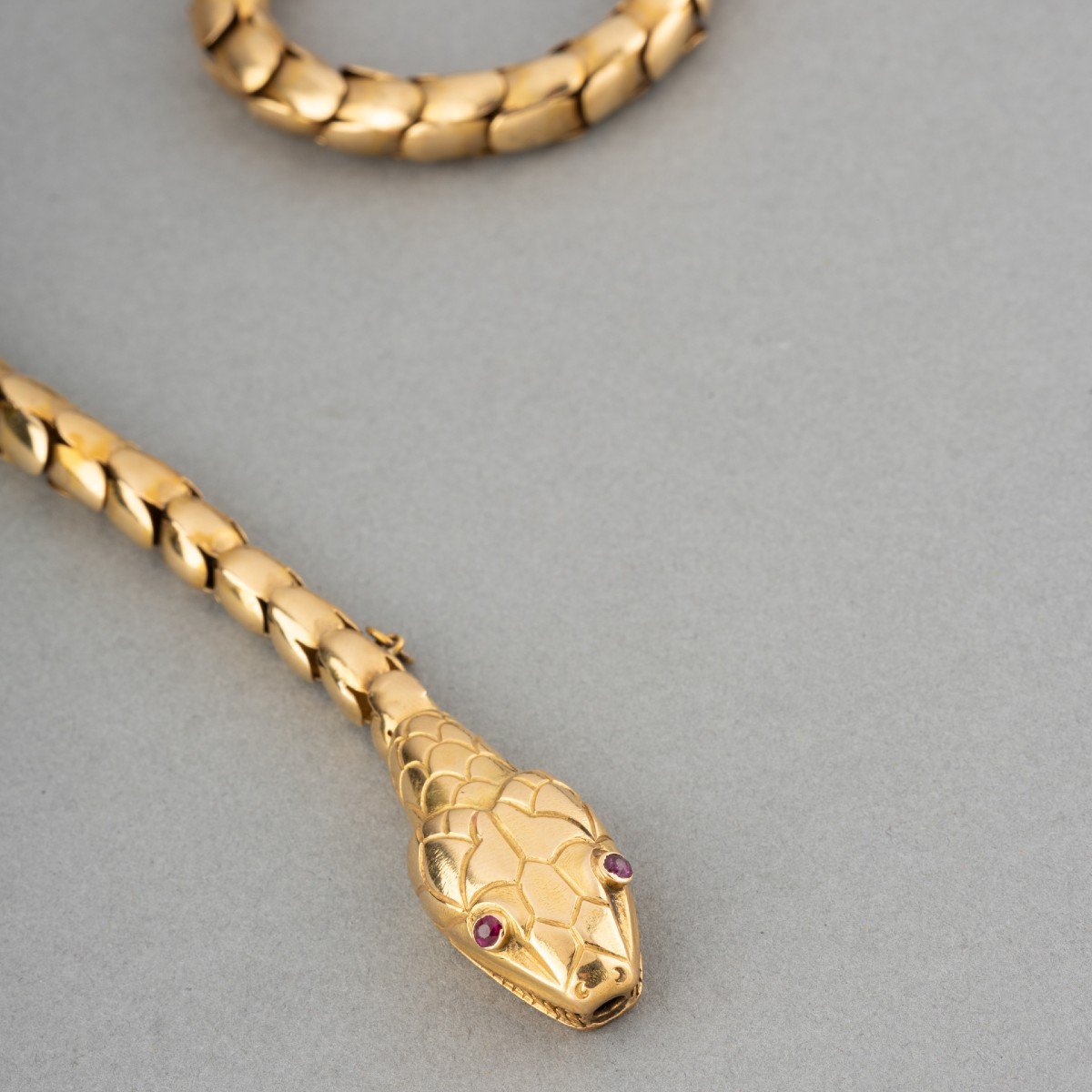 Old 19th Snake Necklace In Gold-photo-2