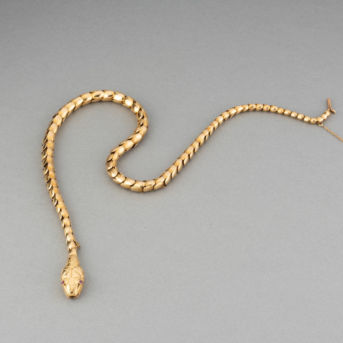 Old 19th Snake Necklace In Gold-photo-3