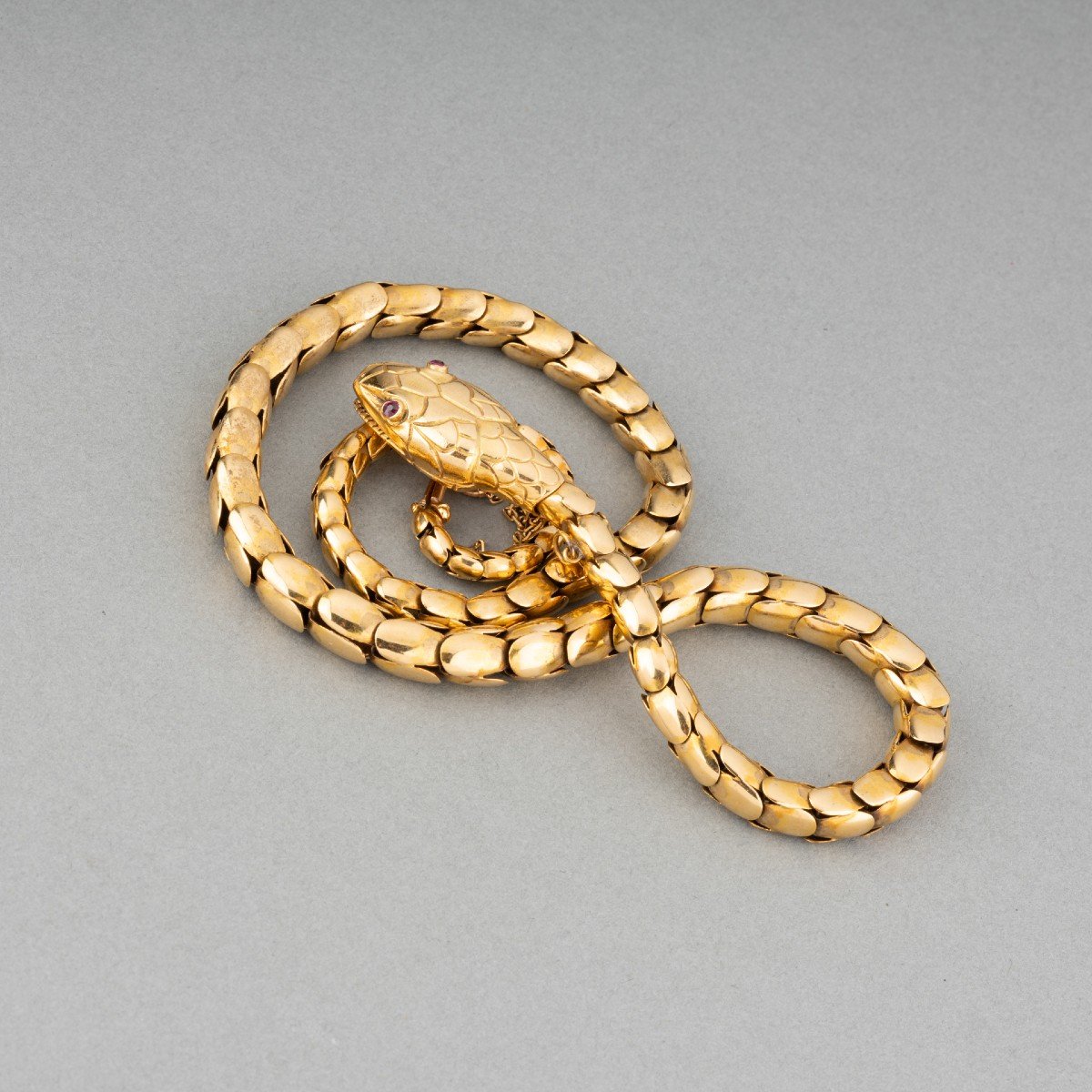 Old 19th Snake Necklace In Gold-photo-4