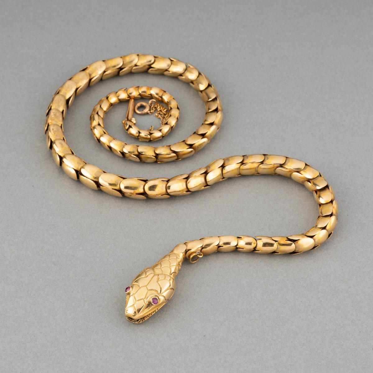 Old 19th Snake Necklace In Gold