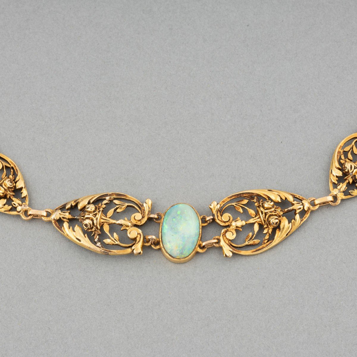 Collier Français Ancien Art Nouveau En Or Et Opale-photo-3