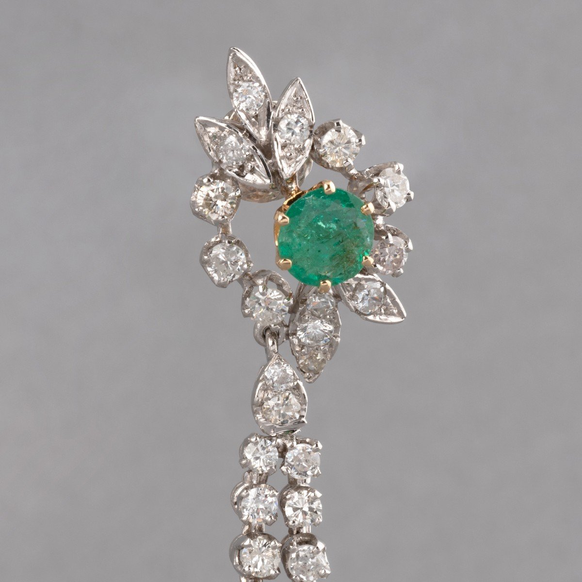 Vintage Gold Diamond And Emerald Earrings-photo-2