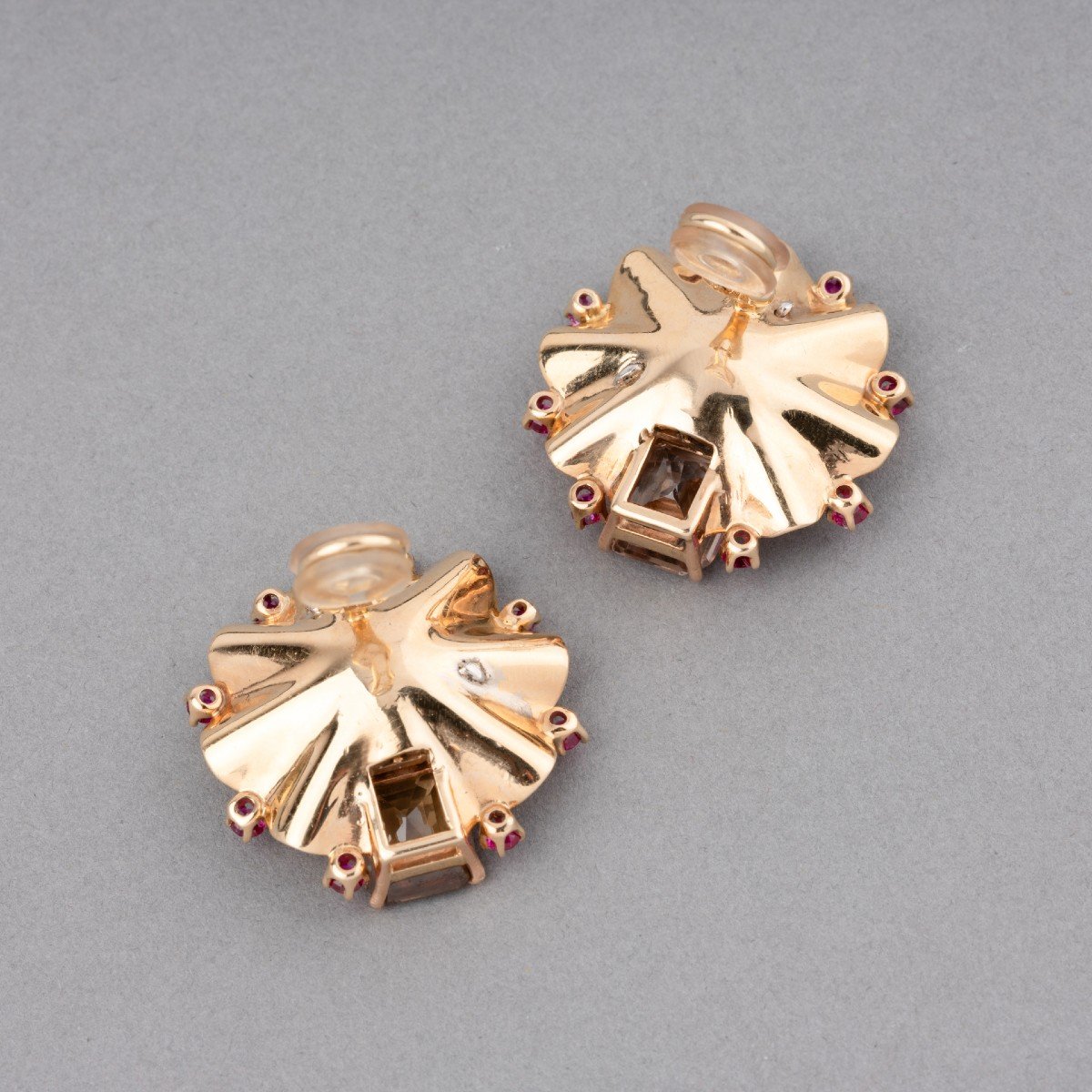 Retro Gold Earrings With Ruby Diamonds And Citrines-photo-4